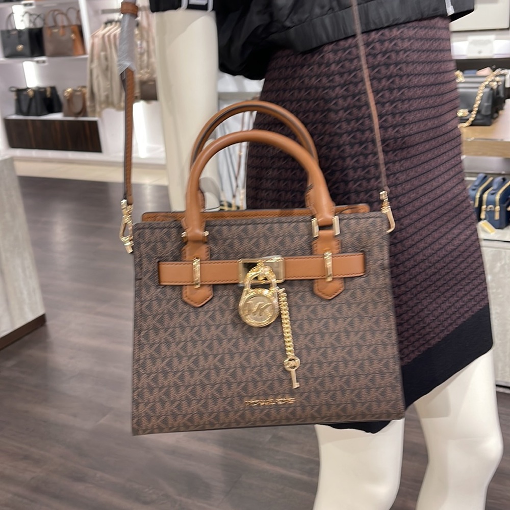 Michael Kors Small Hamilton Crock Leather Satchel Crossbody Brown - Picture 8 of 16